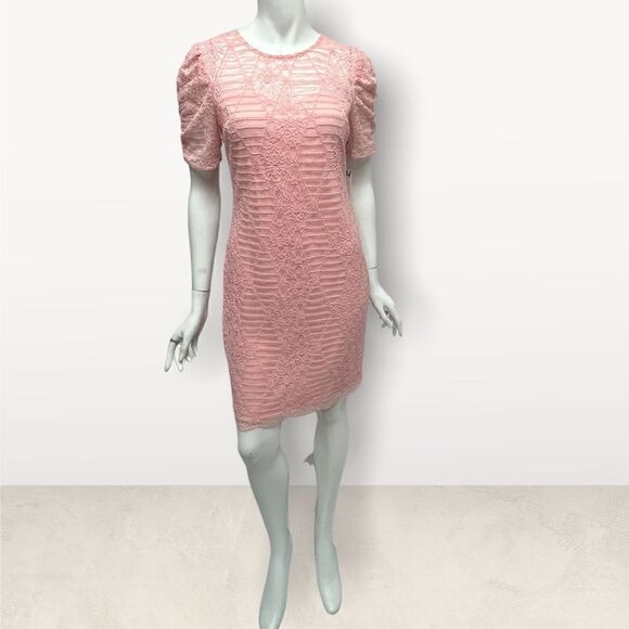 Kensie Pink Lace Short Sleeve Dress - Picture 2 of 7